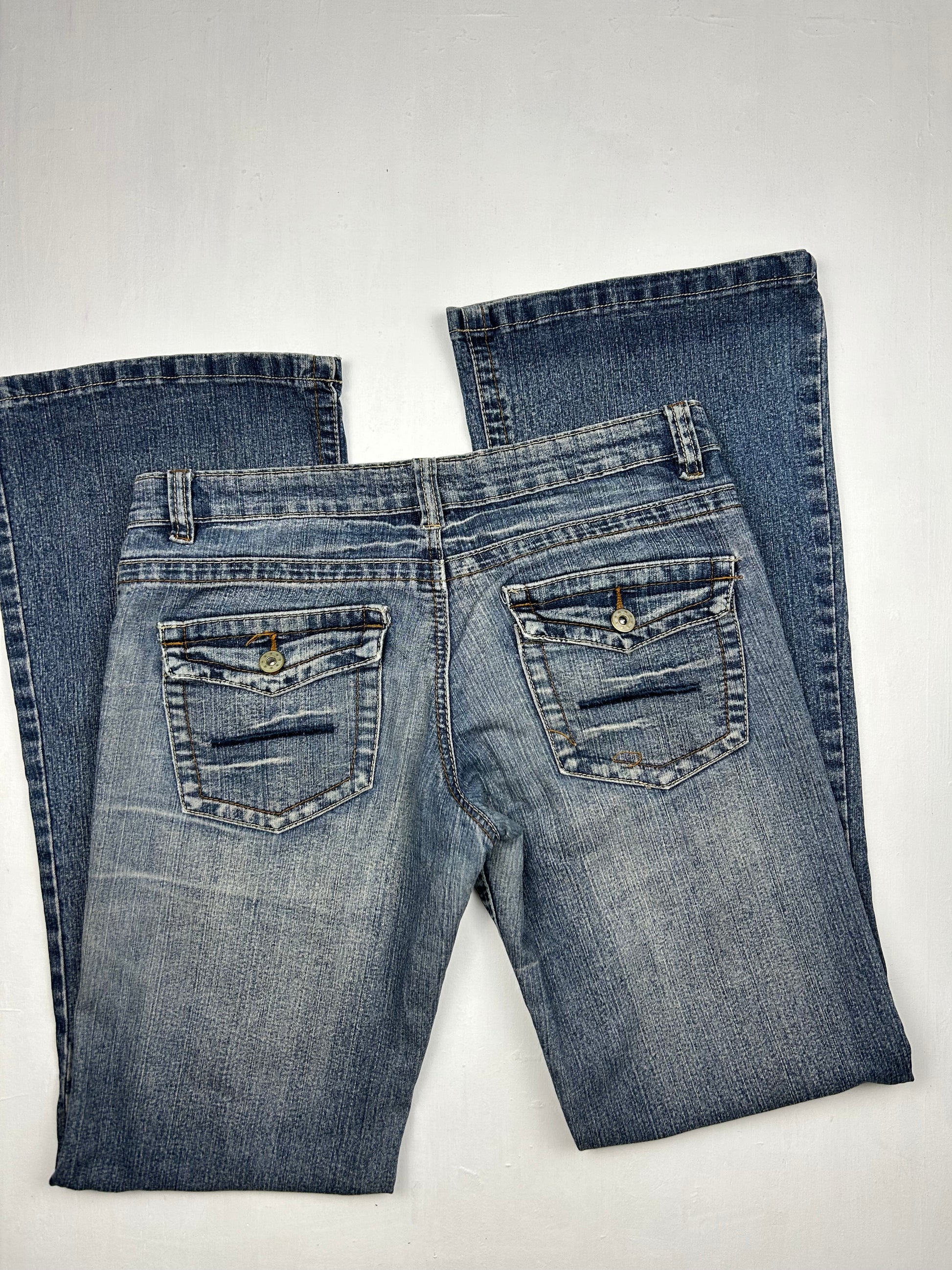 Blue denim low rise bootcut pants (M)