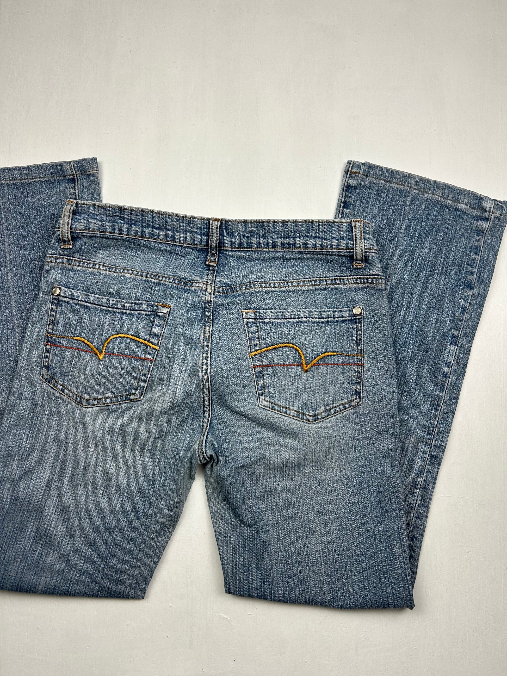 Blue denim low rise bootcut pants (S)