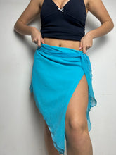 Load image into Gallery viewer, Mesh doubled asymmetric  blue mini / micro skirt 90s y2k vintage (S/M)