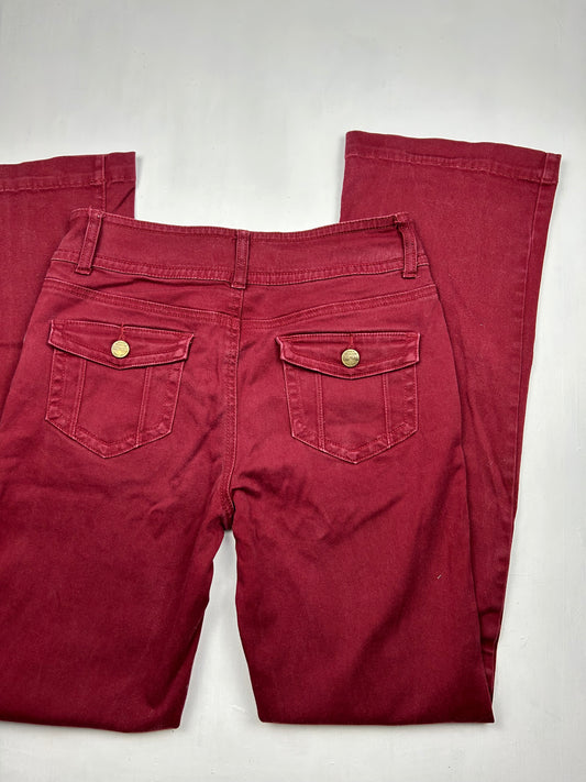 Red denim low rise bootcut pants (S/M)