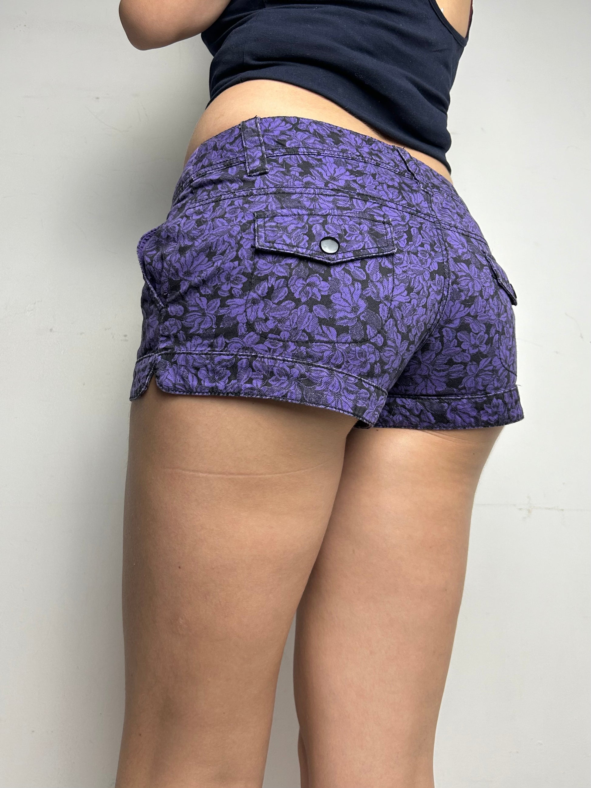 Purple floral print low rise mini/ micro short (M)