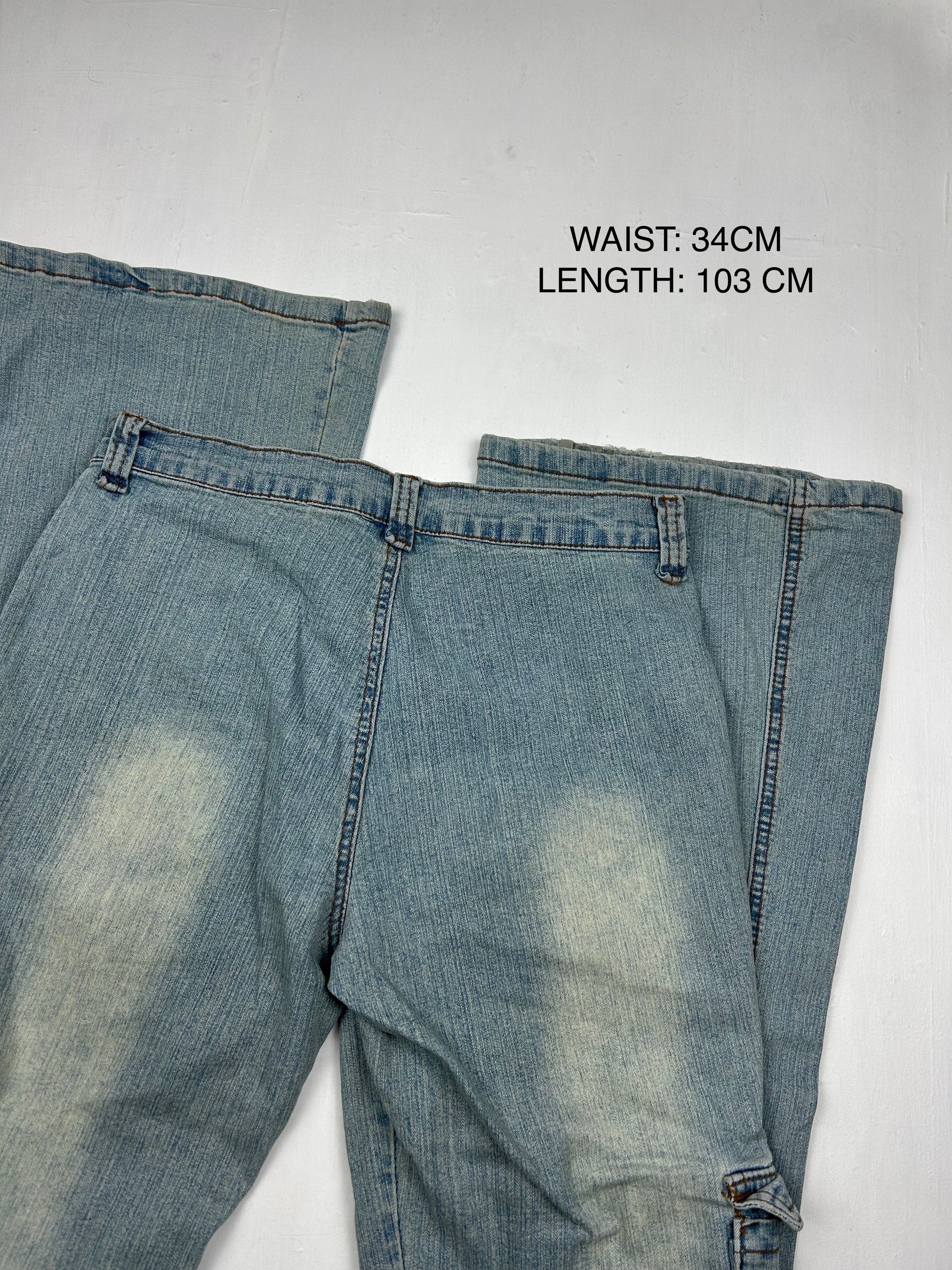 Blue denim cargo low rise bootcut pants (S/M)