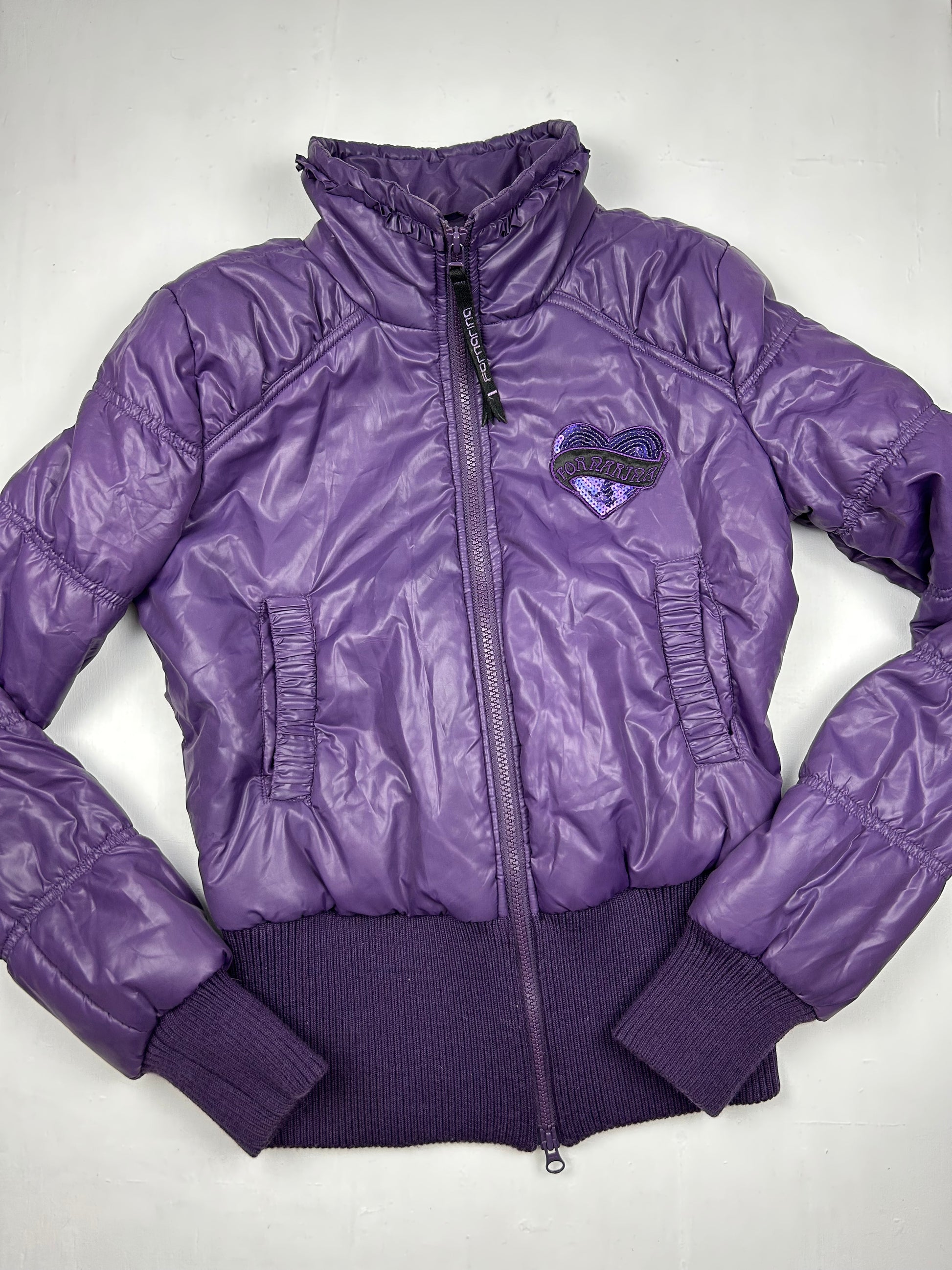 Purple zip up puffer jacket (S/M)