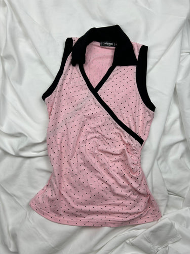 Pink polka dots polo tank top (S/M)