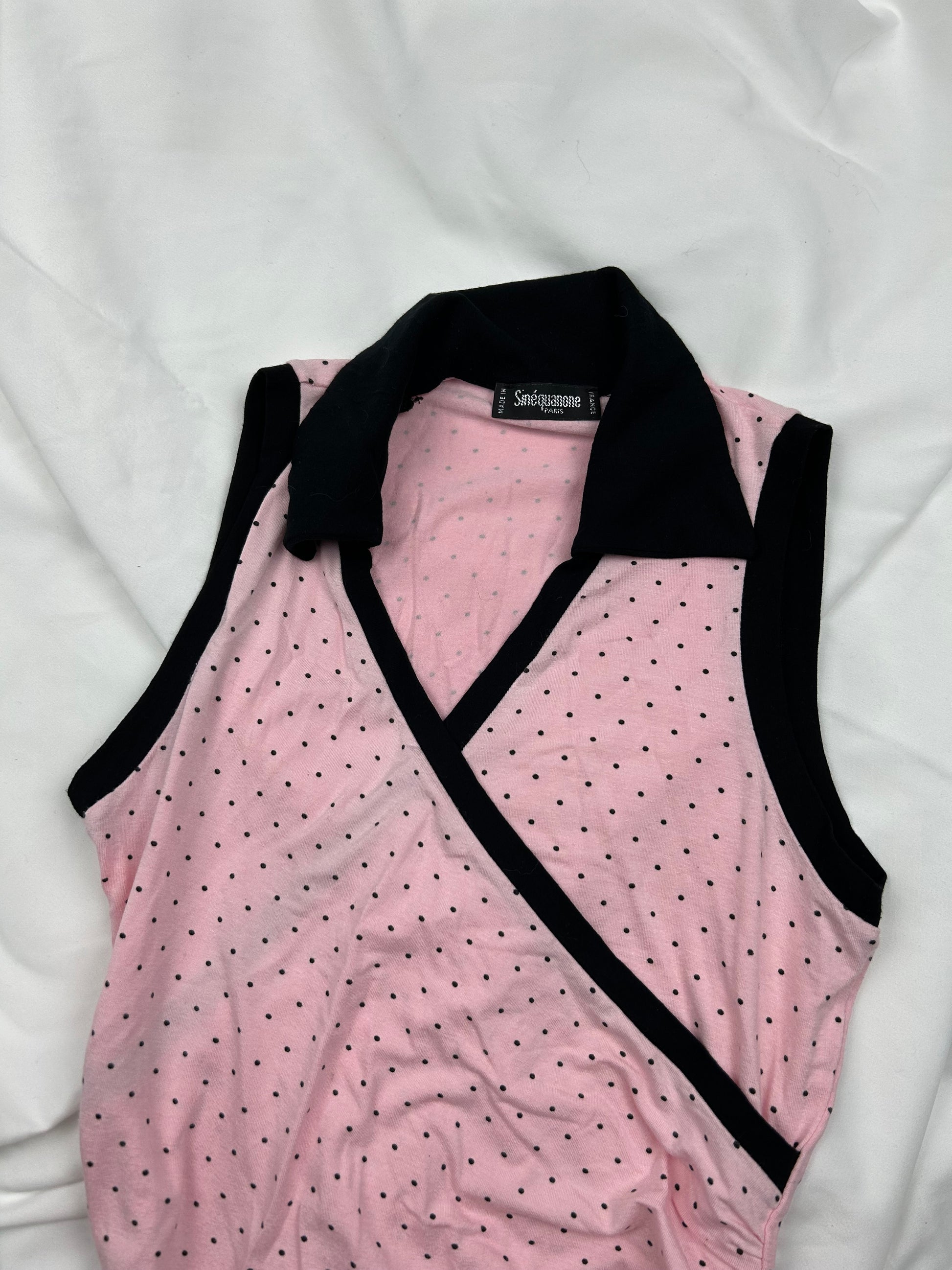 Pink polka dots polo tank top (S/M)