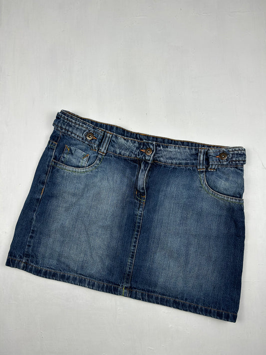 Blue denim low rise mini skirt (XL)