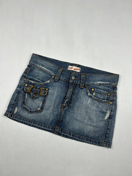 Blue denim low rise mini skirt (S/M)