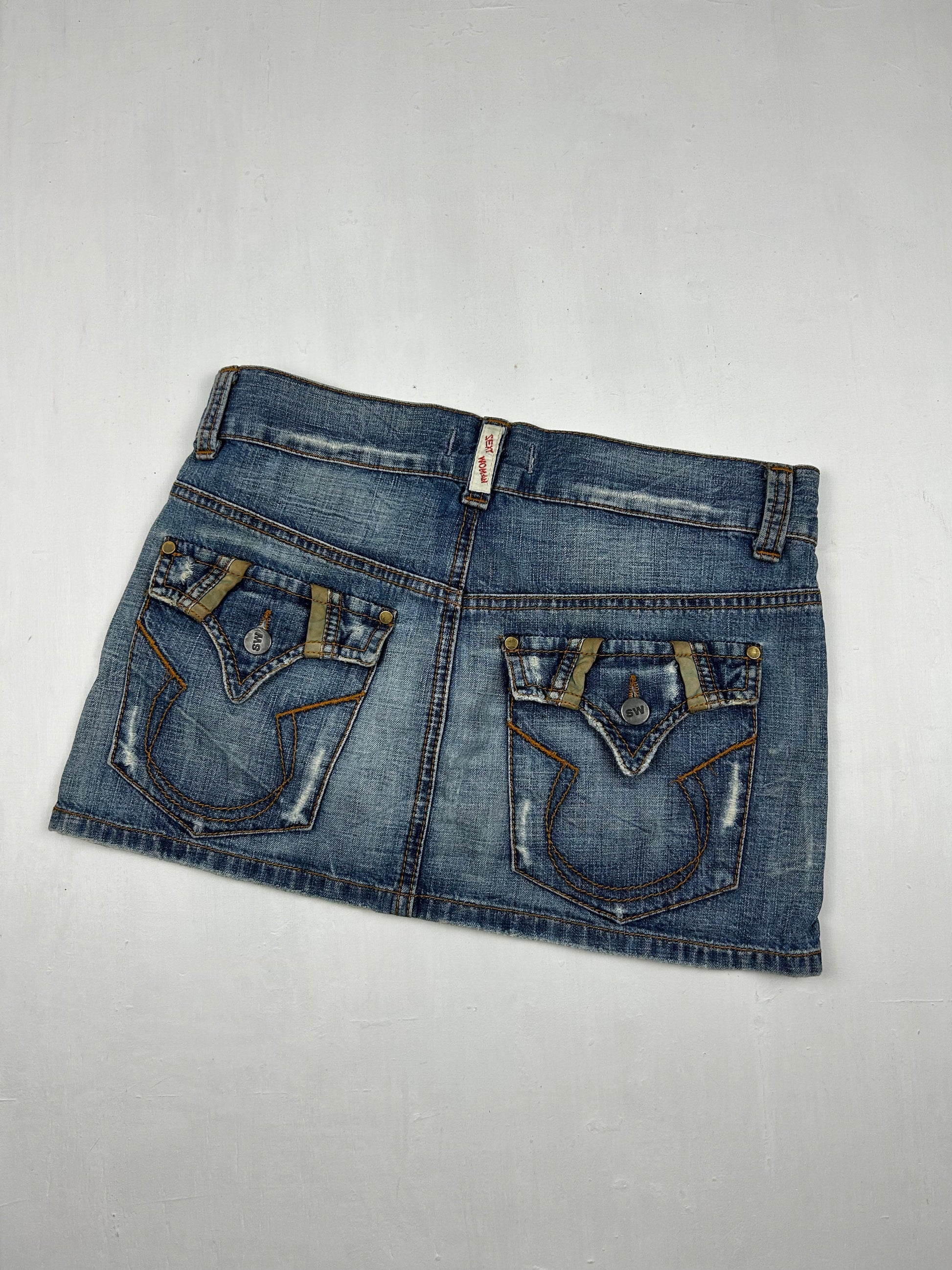 Blue denim low rise mini skirt (S/M)