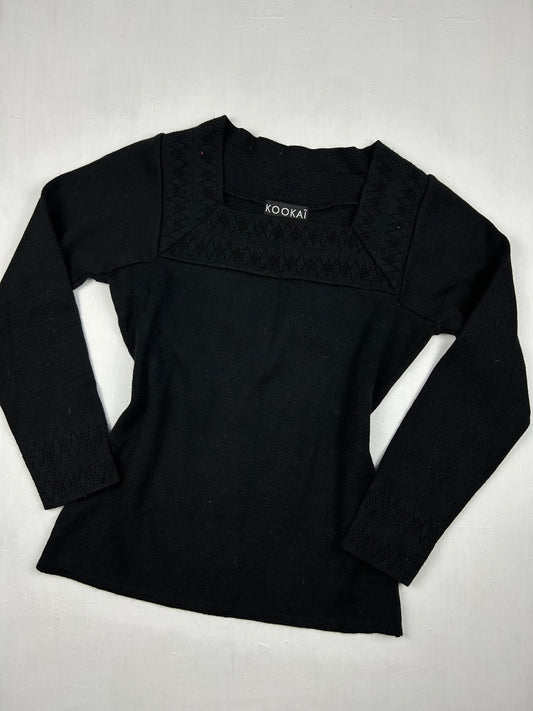 Black wool square neck jumper (M)