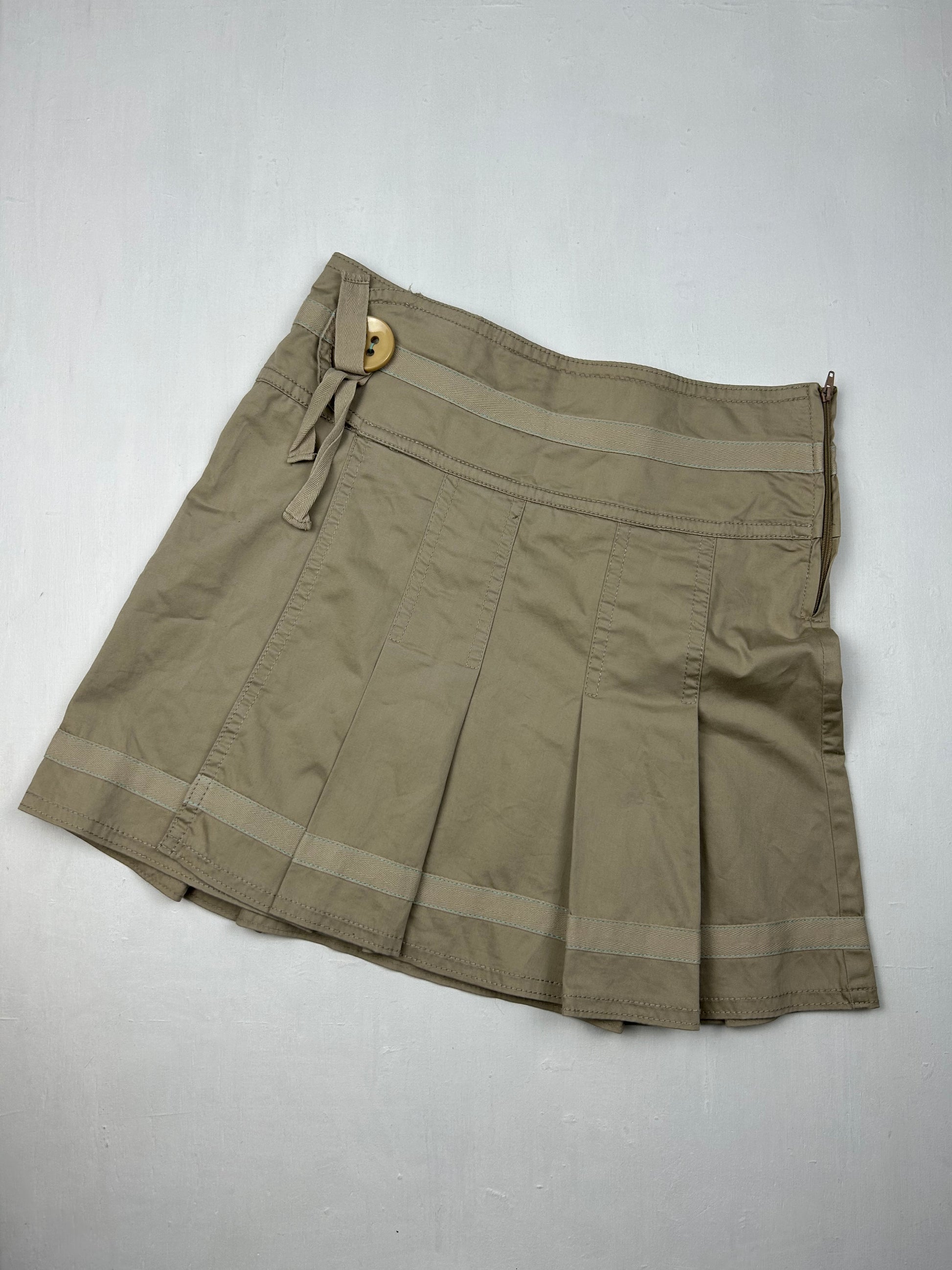 Beige cotton low rise pleated mini skirt (S/M)