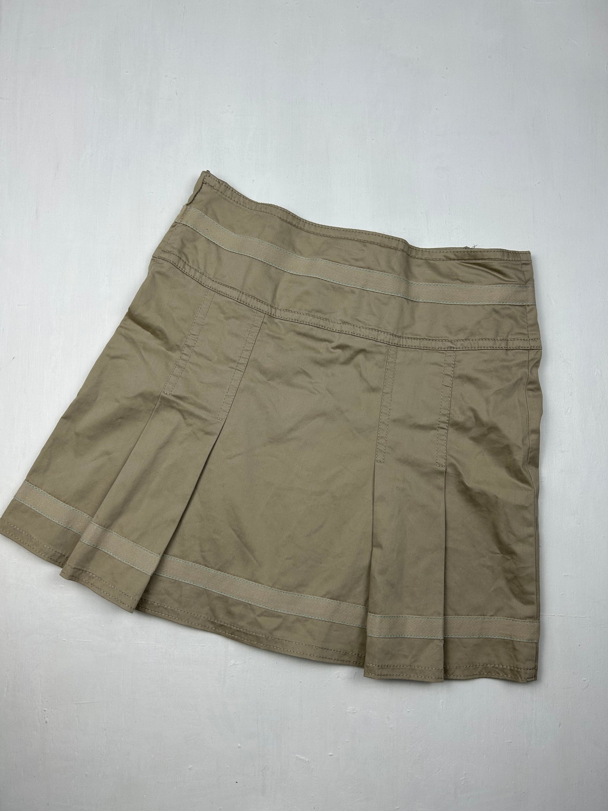 Beige cotton low rise pleated mini skirt (S/M)