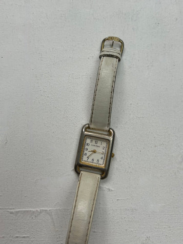 Vintage stainless steel & leather white adjustable bracelet watch jewelry