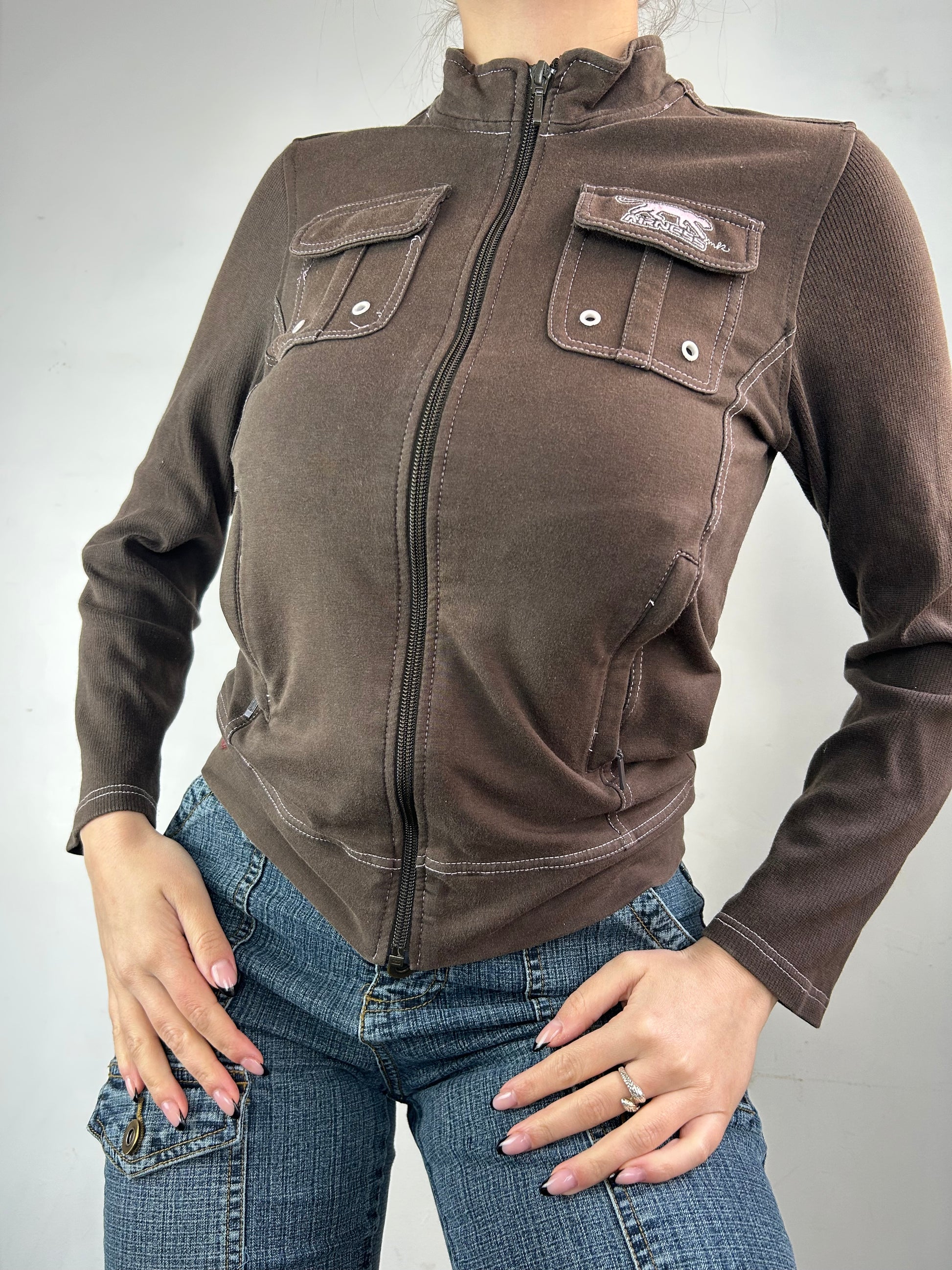 Brown logo zip up sweatshirt (S)