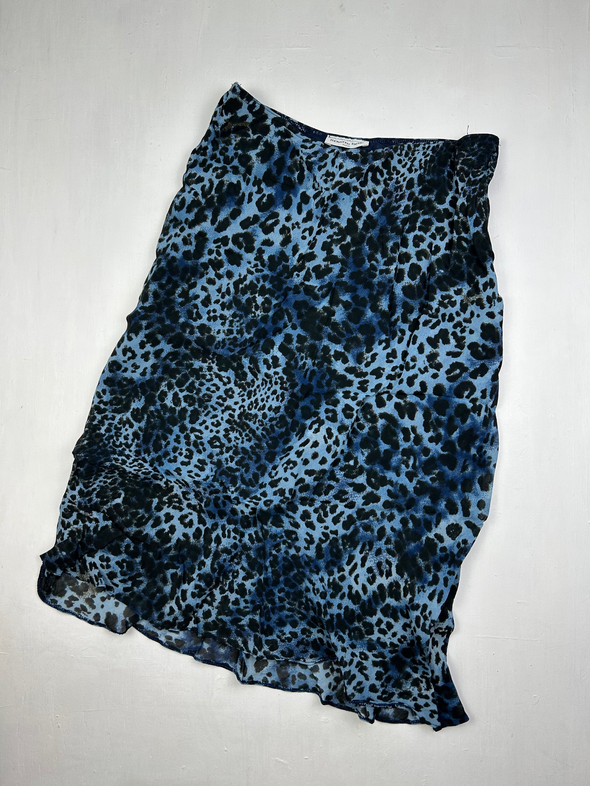 Blue animal print low rise mid skirt (S)