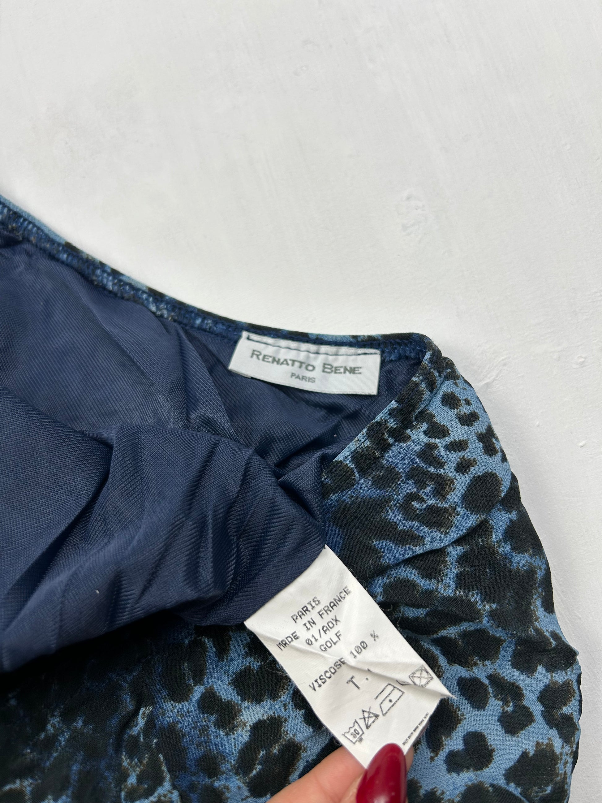 Blue animal print low rise mid skirt (S)