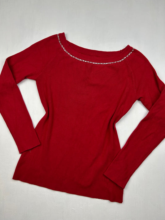 Red bardot strass detail jumper (S)