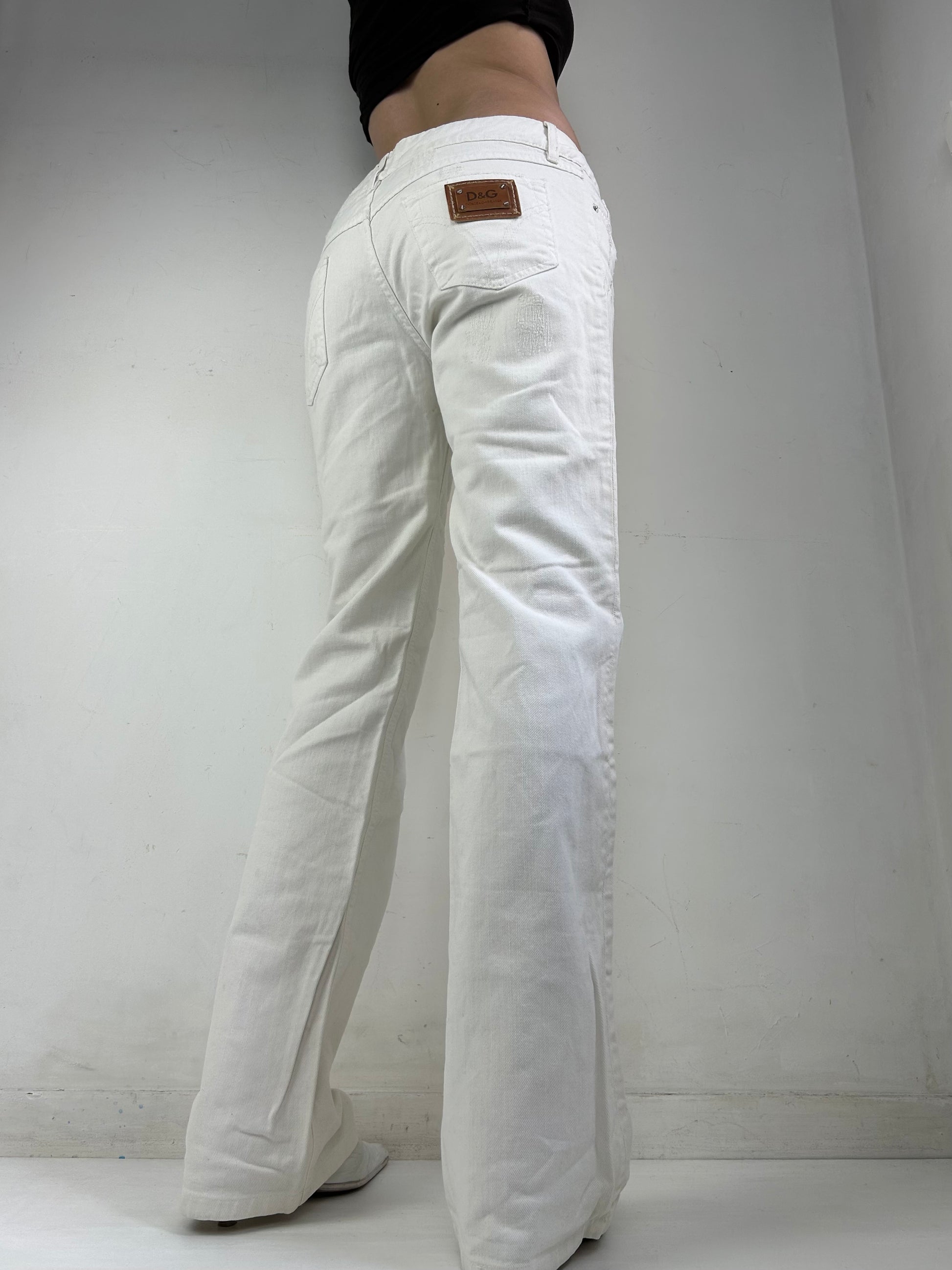 White low waist baggy denim pants (M)