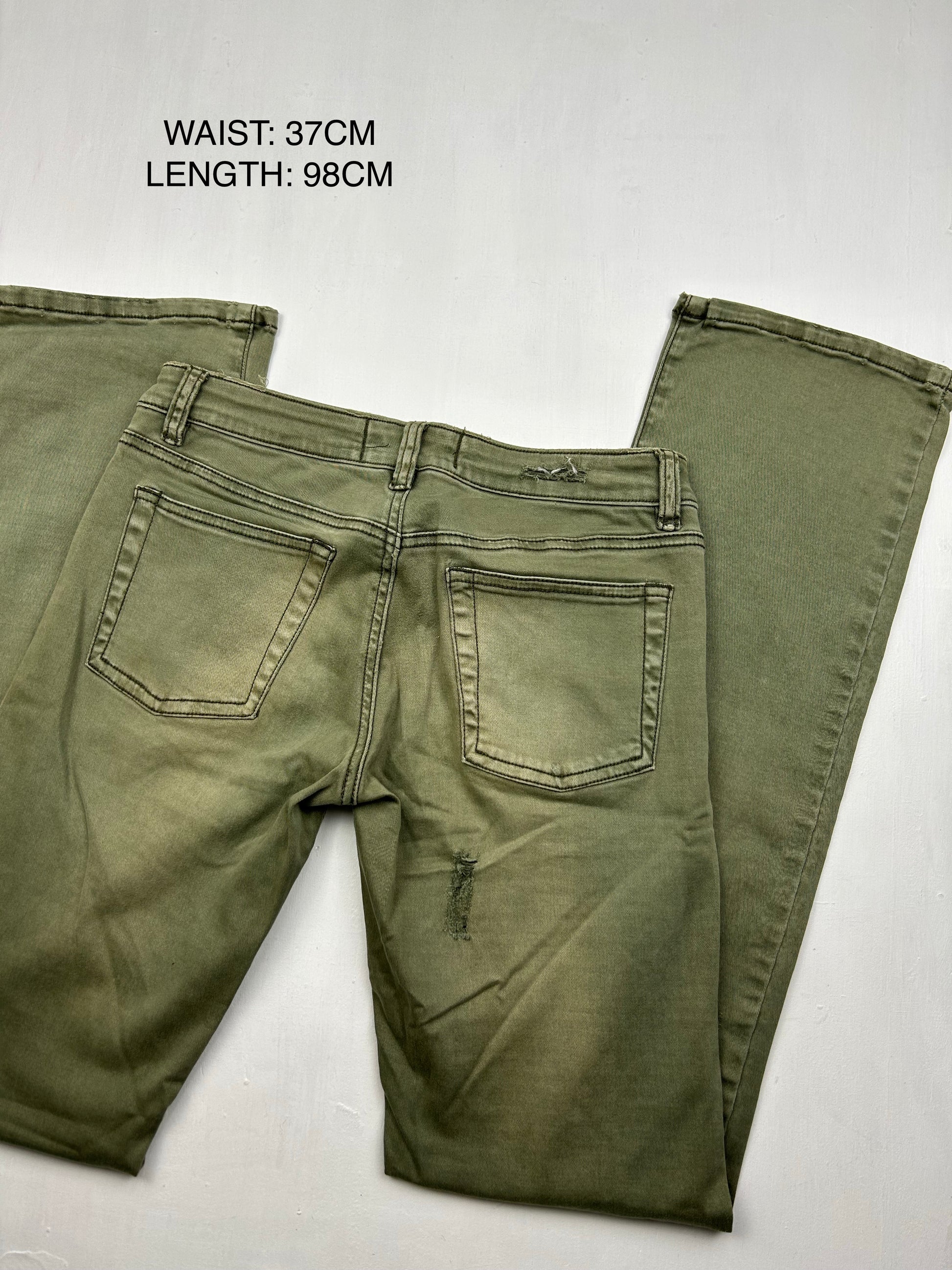 Khaki denim low rise straight legs pants (S)