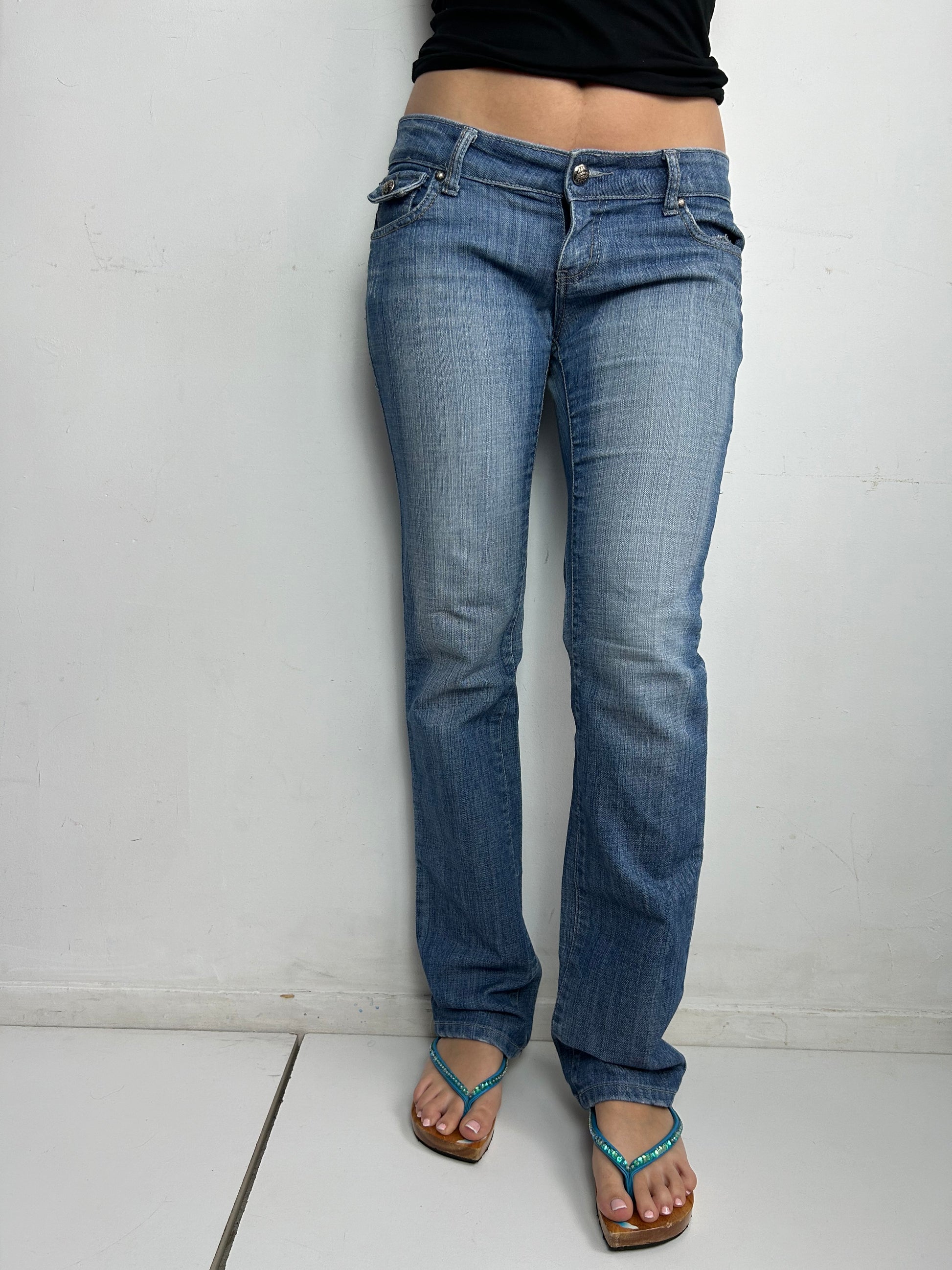 Low rise flare blue denim bootcut pants y2k vintage (M)