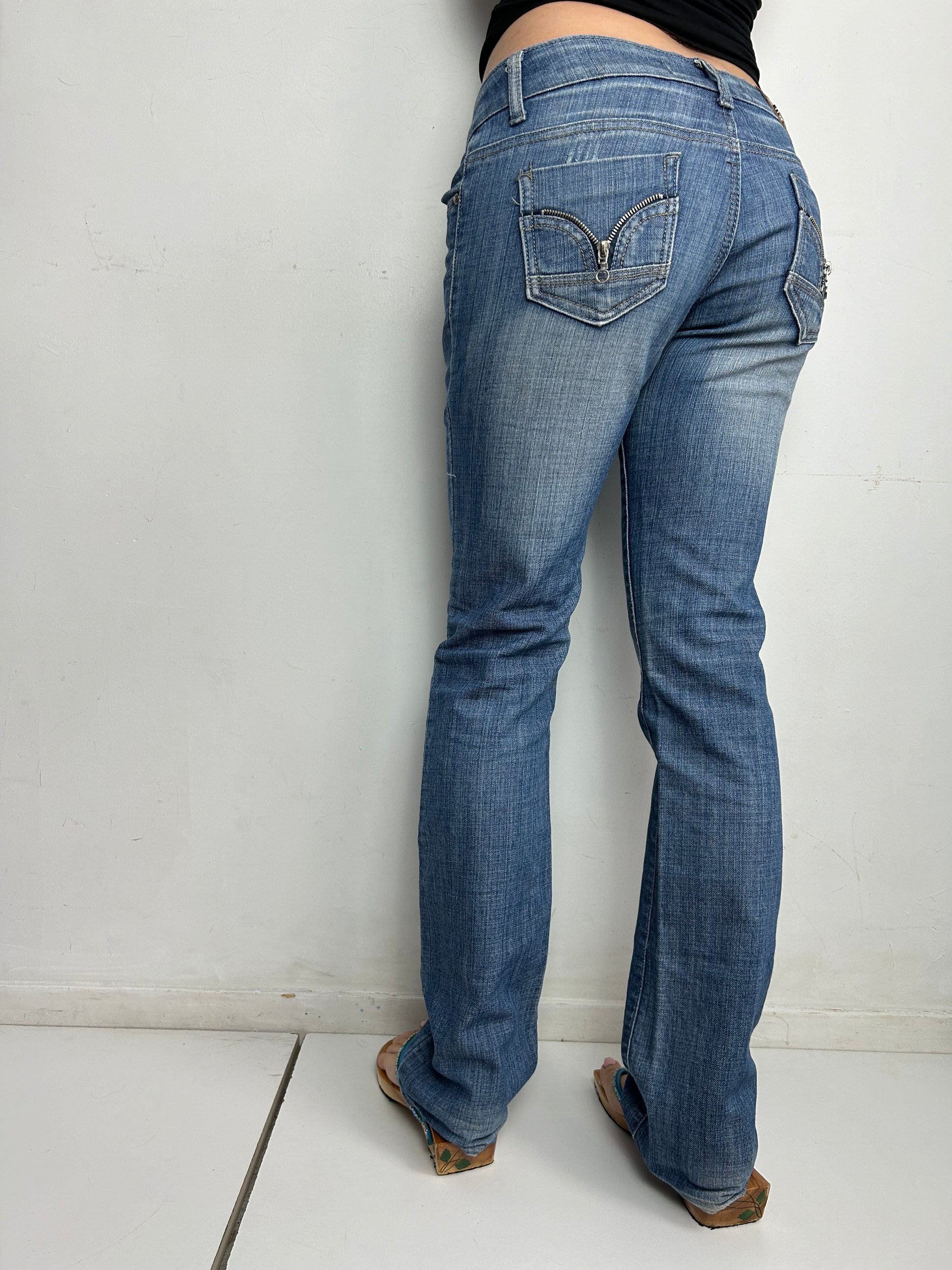 Low rise flare blue denim bootcut pants y2k vintage (M)