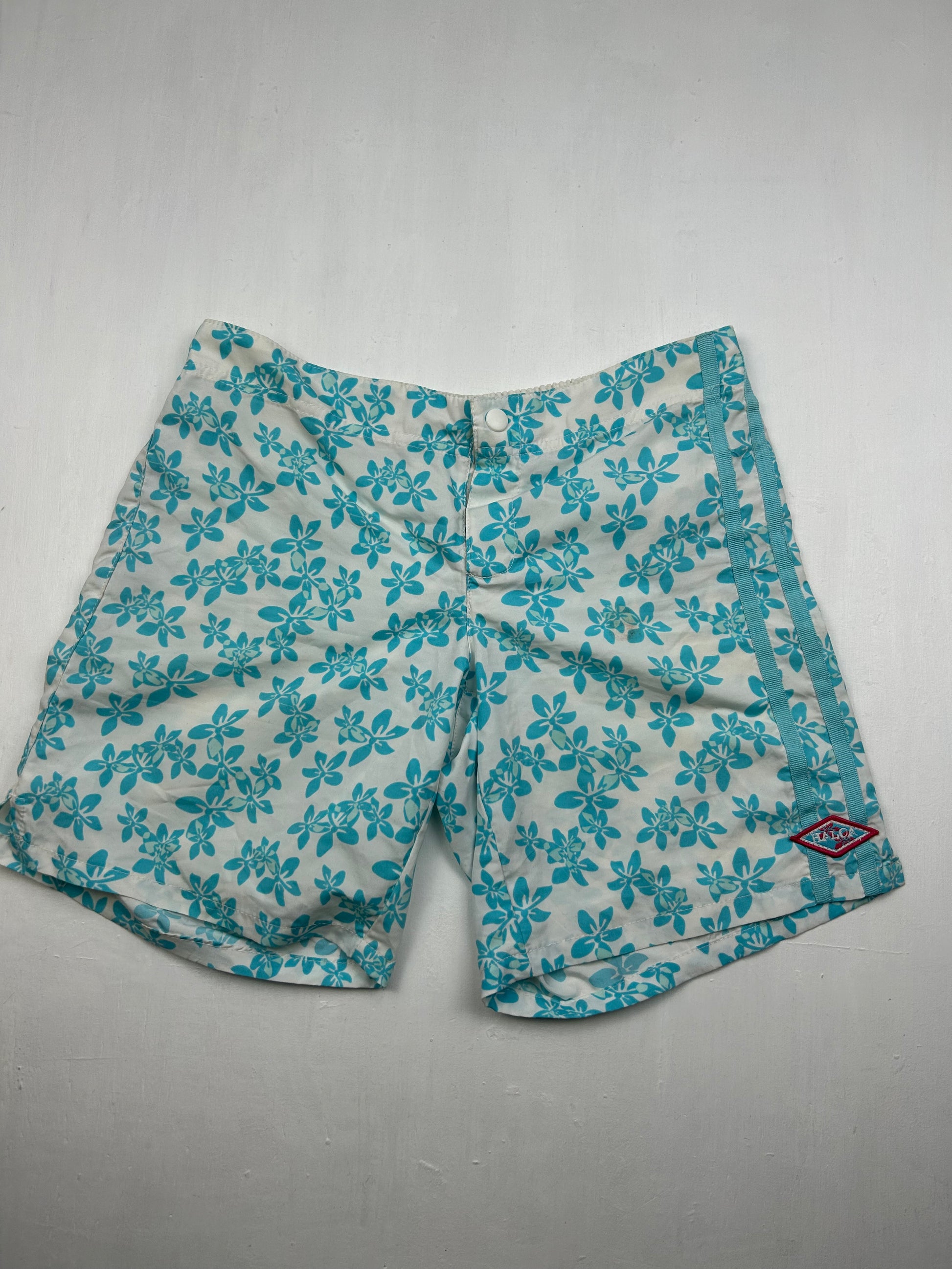 Blue floral print beachwear mini short (S)