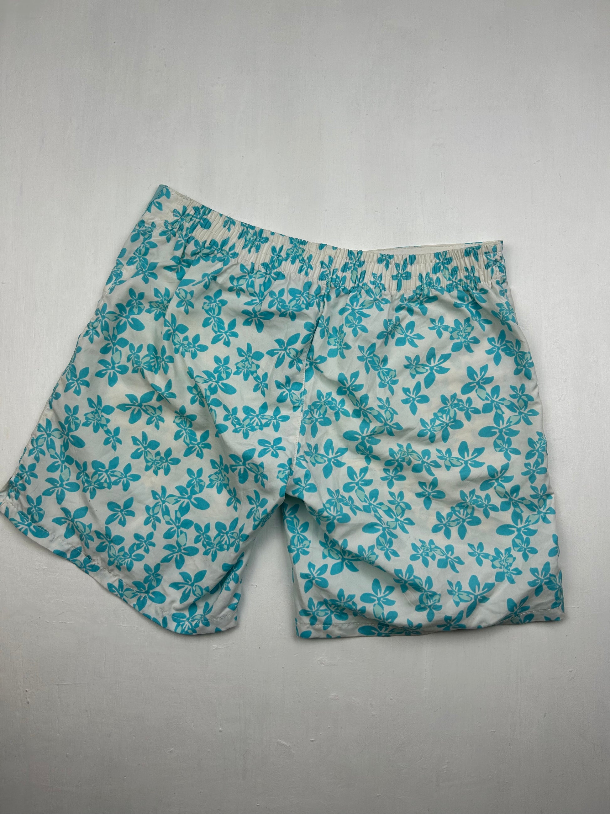 Blue floral print beachwear mini short (S)