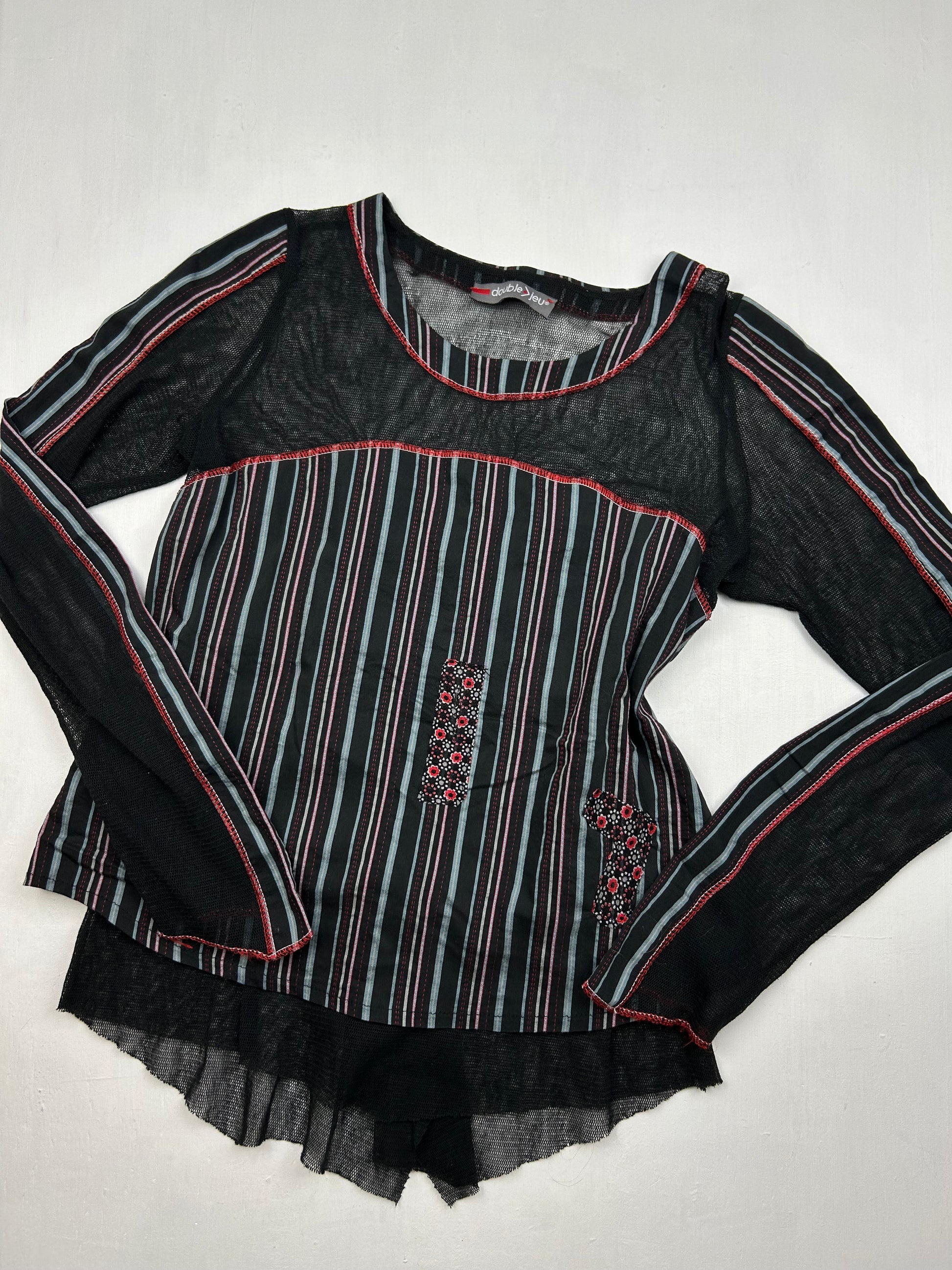 Black striped mesh long sleeves top (S/M)