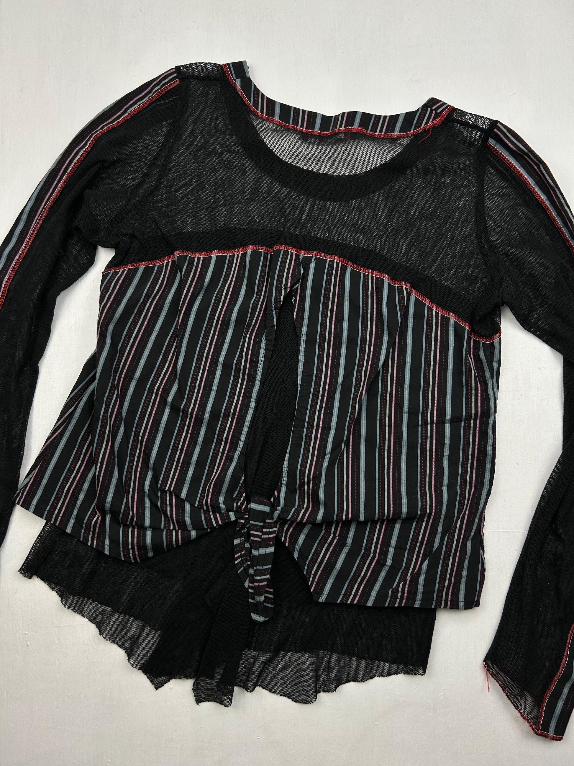 Black striped mesh long sleeves top (S/M)