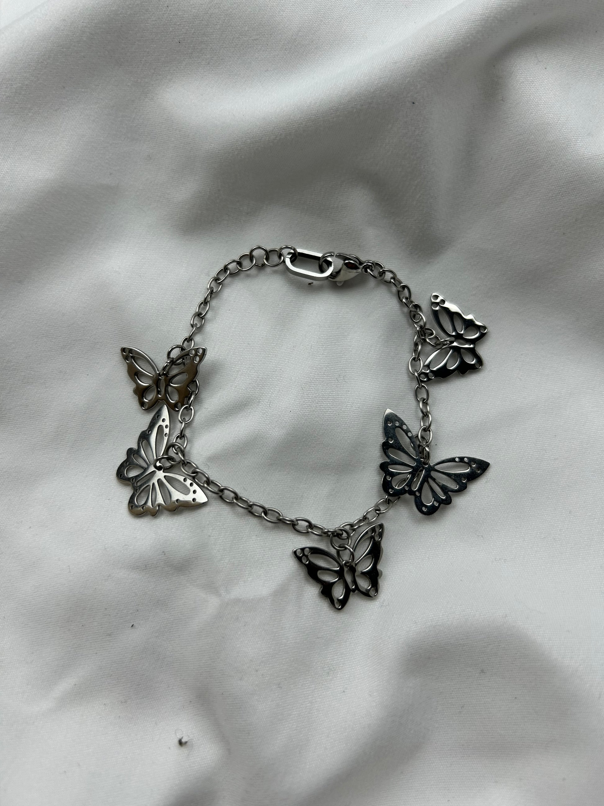 Vintage stainless steel silver butterflies bracelet