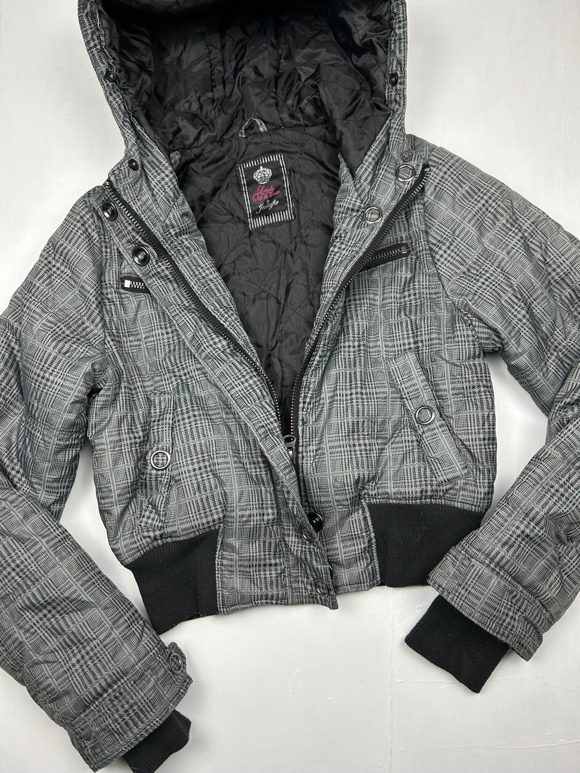 Grey crop viral puffer jacket (S)