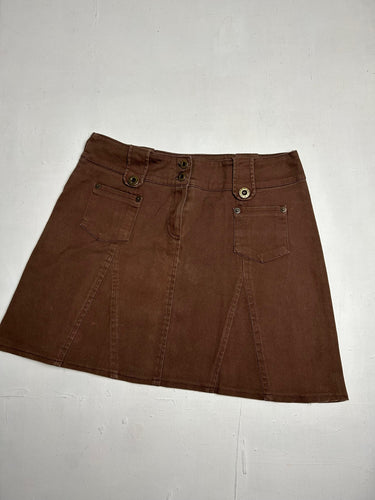 Brown pleated mid skirt 90s y2k vintage (M)