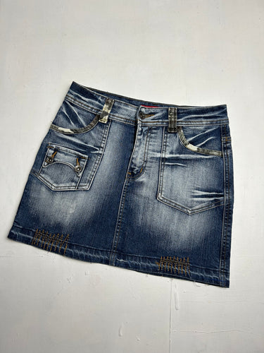 Navy blue low rise denim mini / micro skirt 90s y2k vintage (XS)