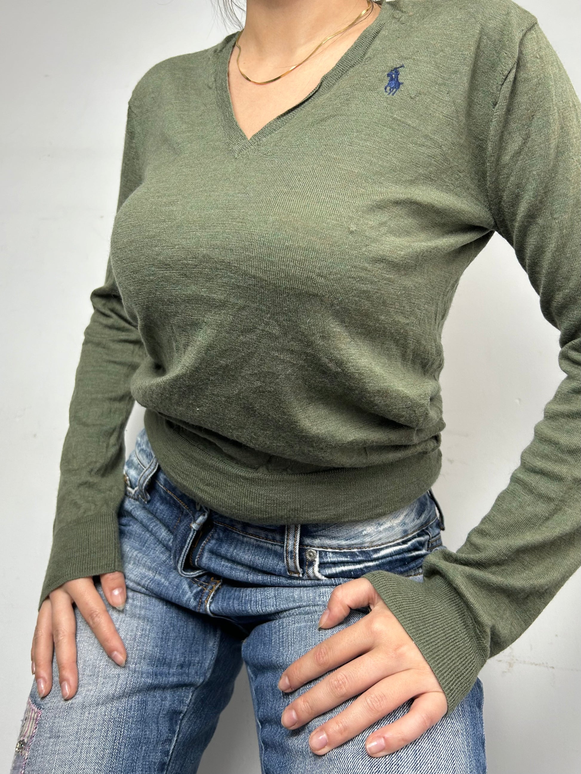 Khaki cotton 90s knitted  jumper (S/M)