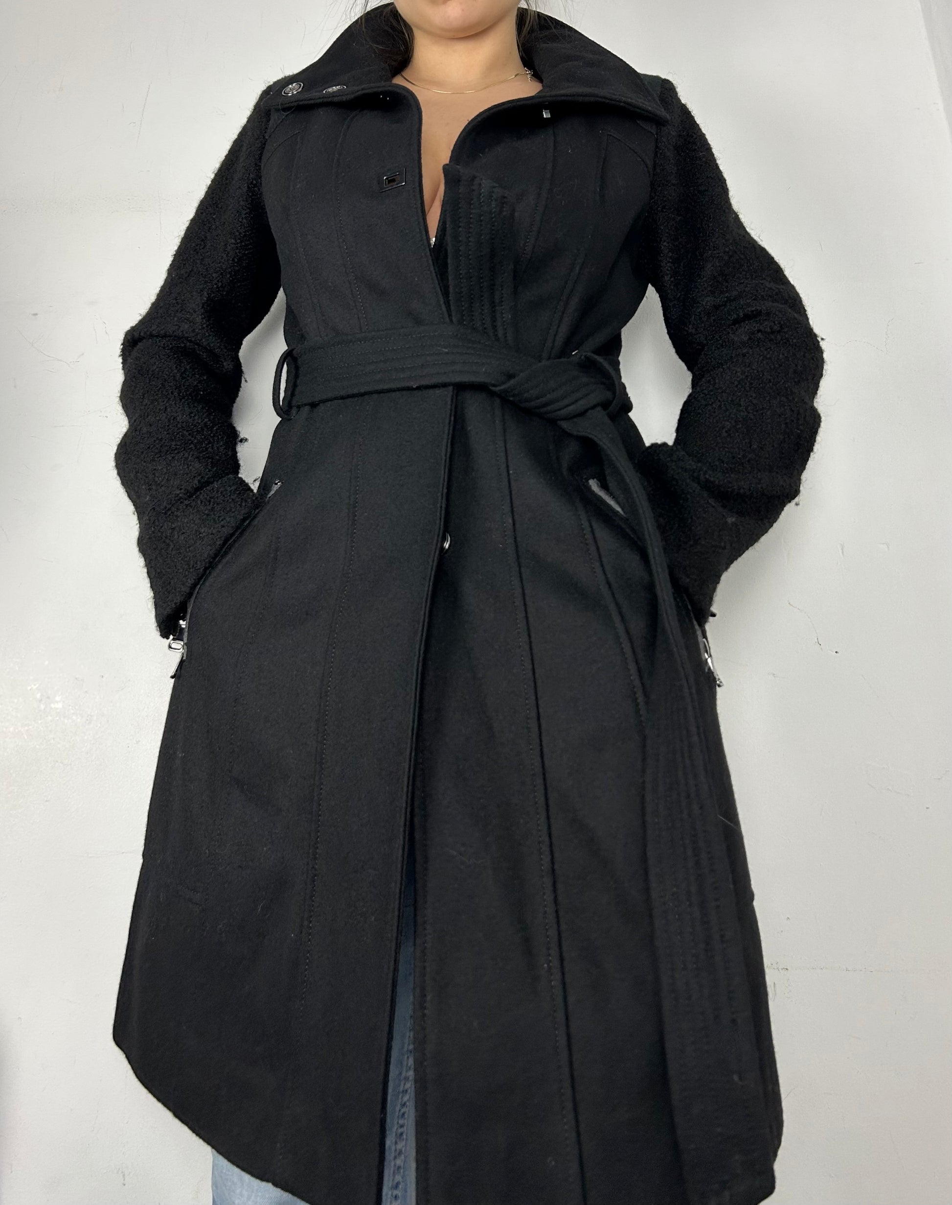 Black wool trench coat (S)