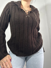 Load image into Gallery viewer, Brown lace up long sleeves knitted jumper y2k 90s vintage (S/M)