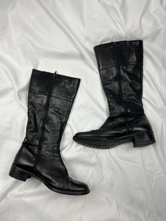 Black leather buckle knee high boots (41)