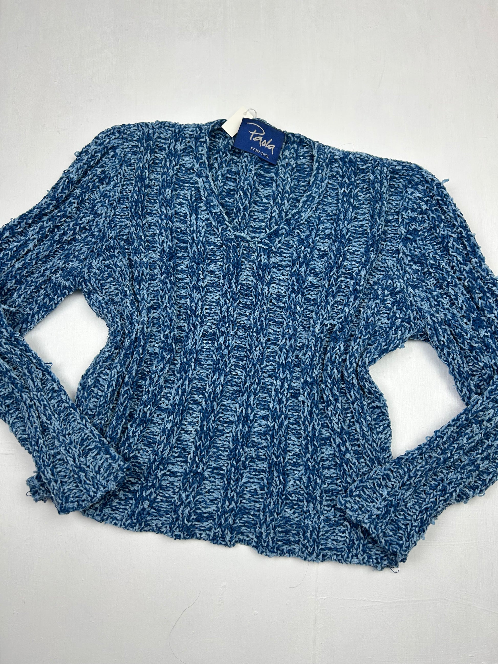 Blue ribbed V neck jumper (S/M)