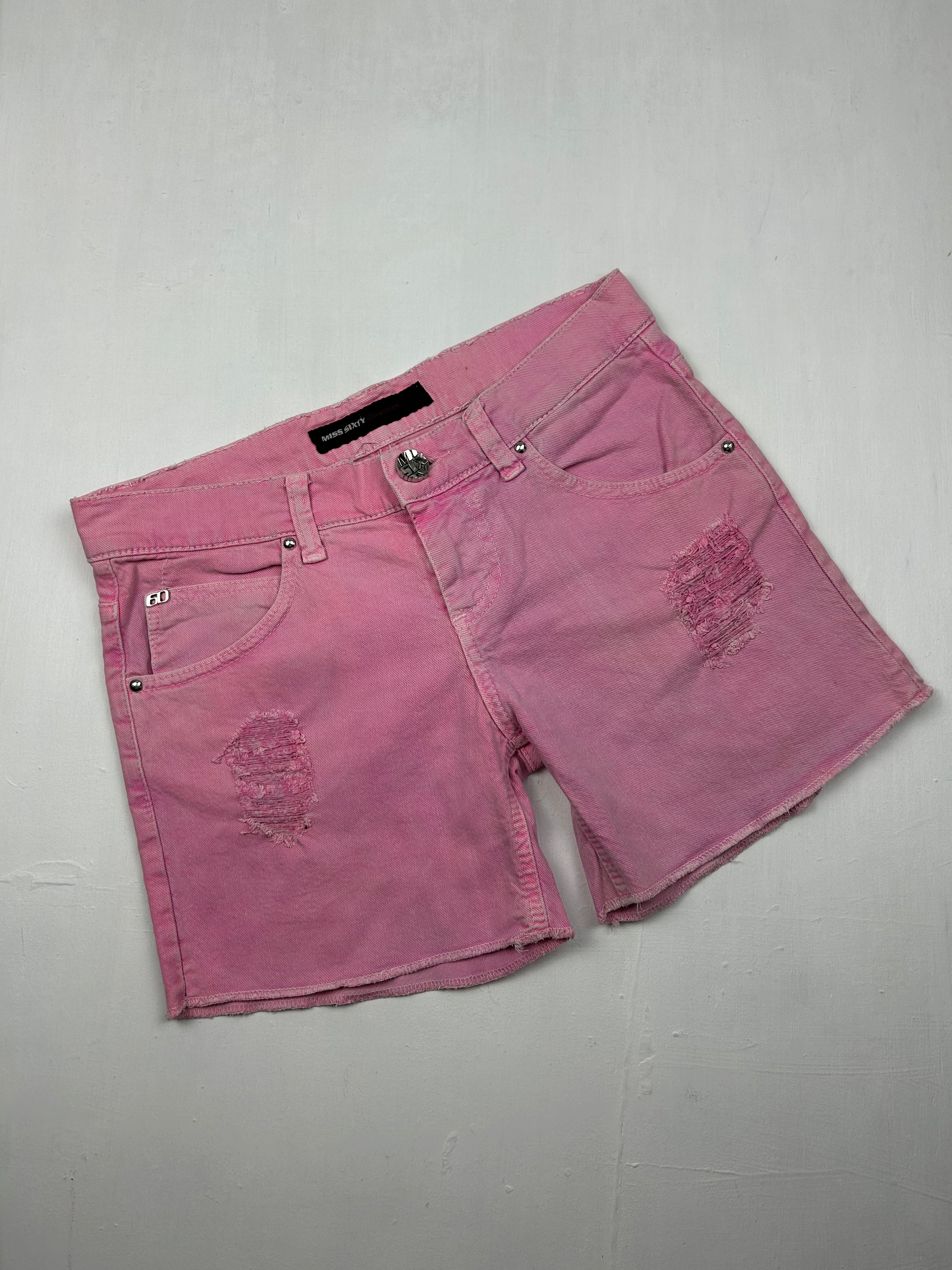 Pink denim low rise mini short (S)