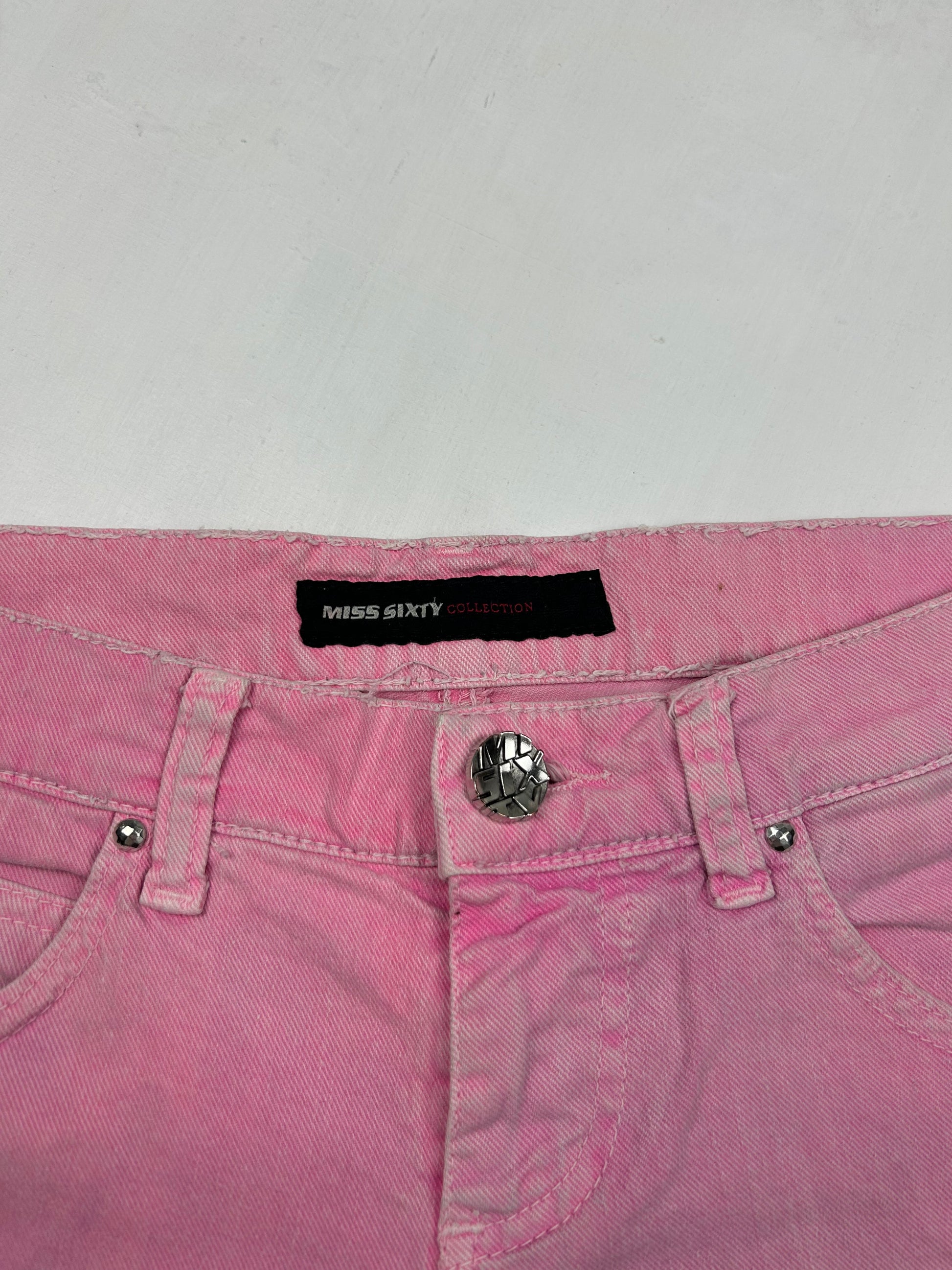 Pink denim low rise mini short (S)