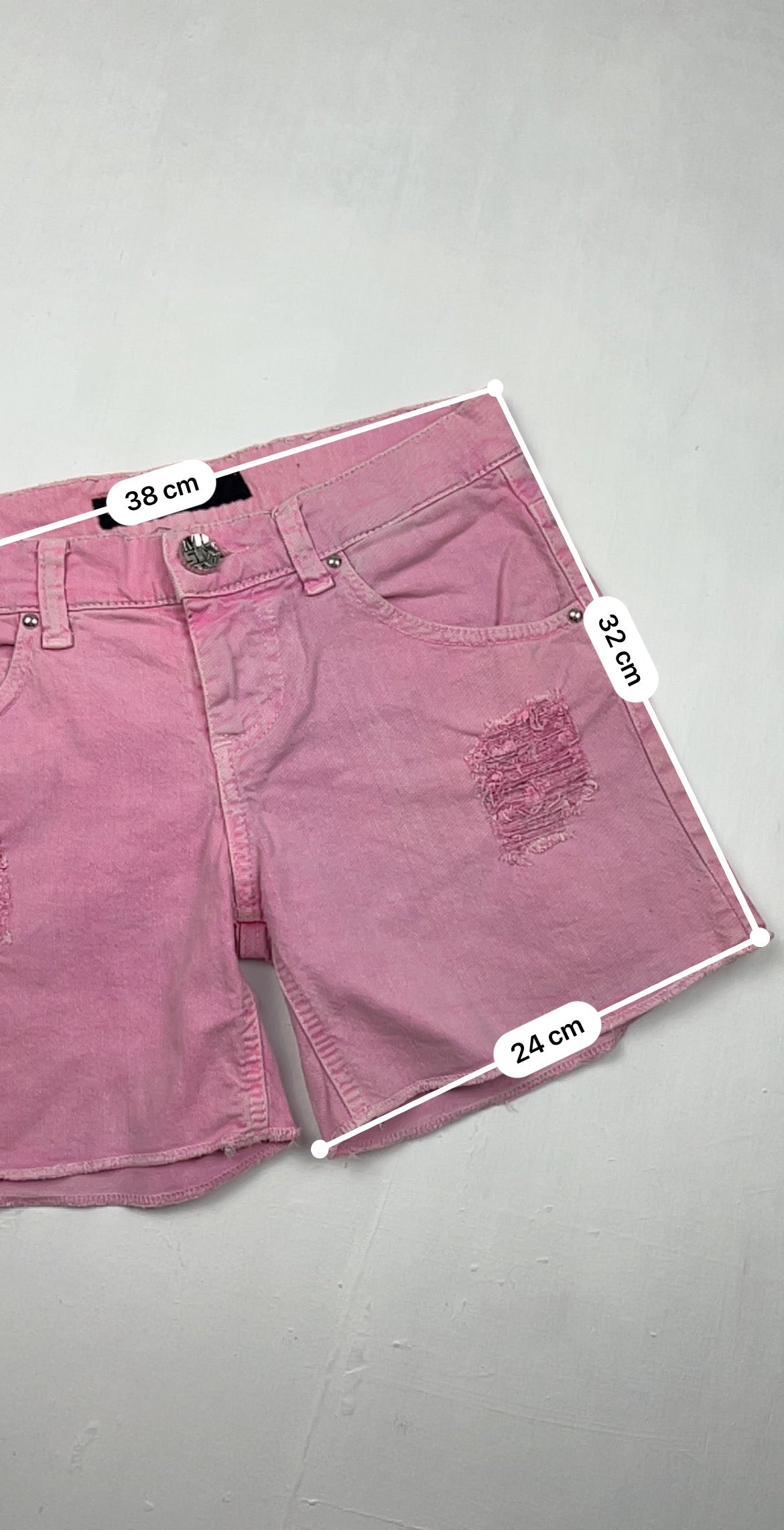 Pink denim low rise mini short (S)