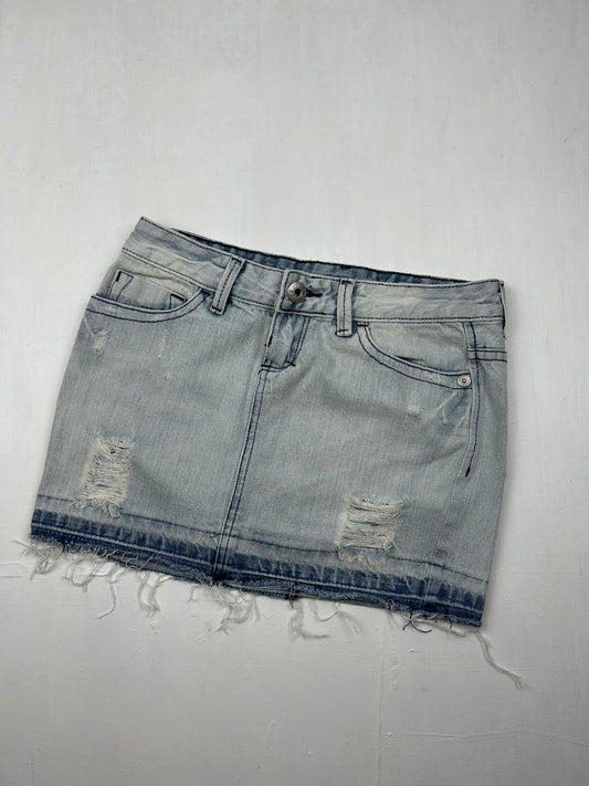 Blue denim low rise mini skirt (S)