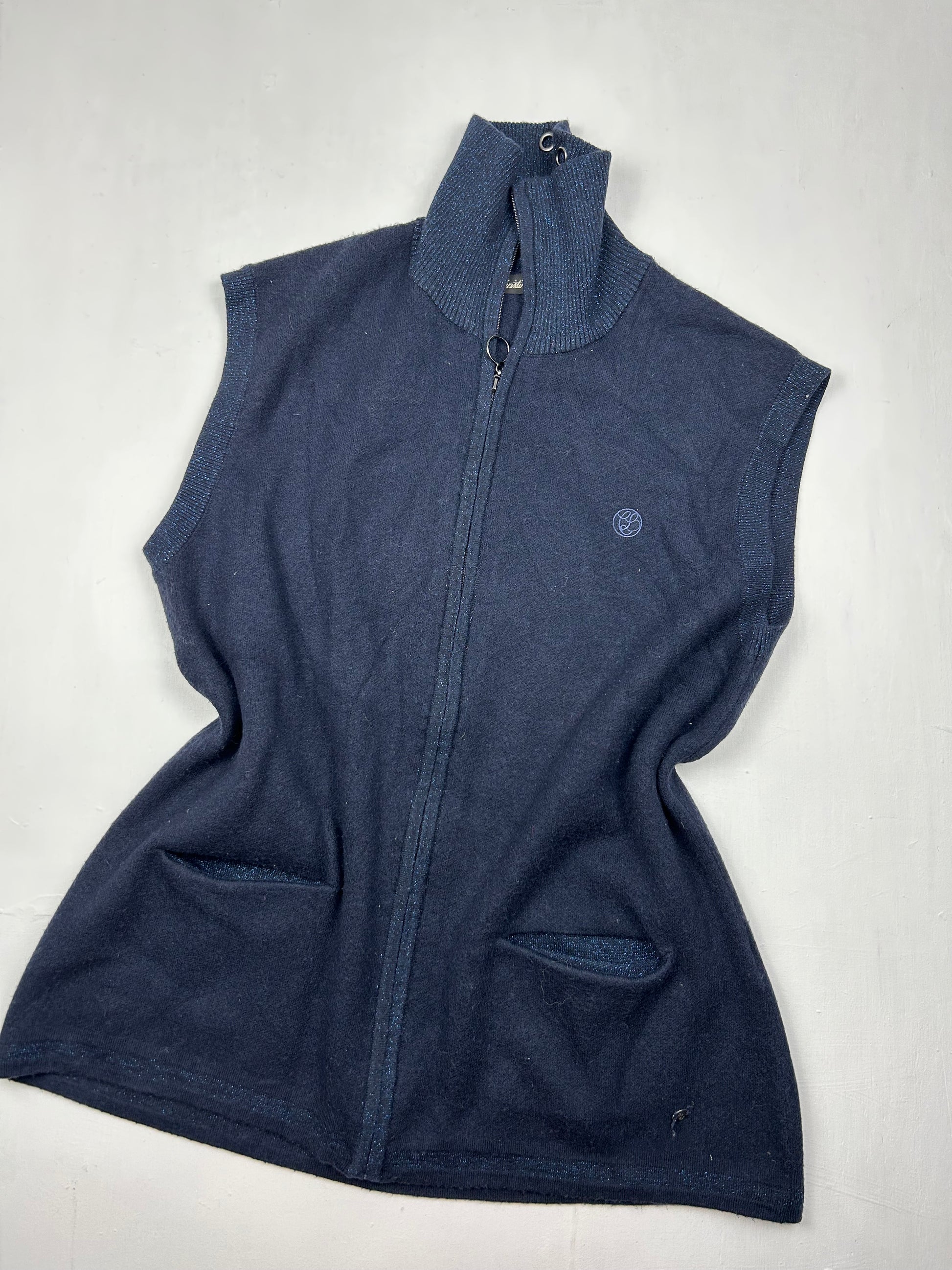 Navy blue zip up sleeveless cardigan jumper (XL)