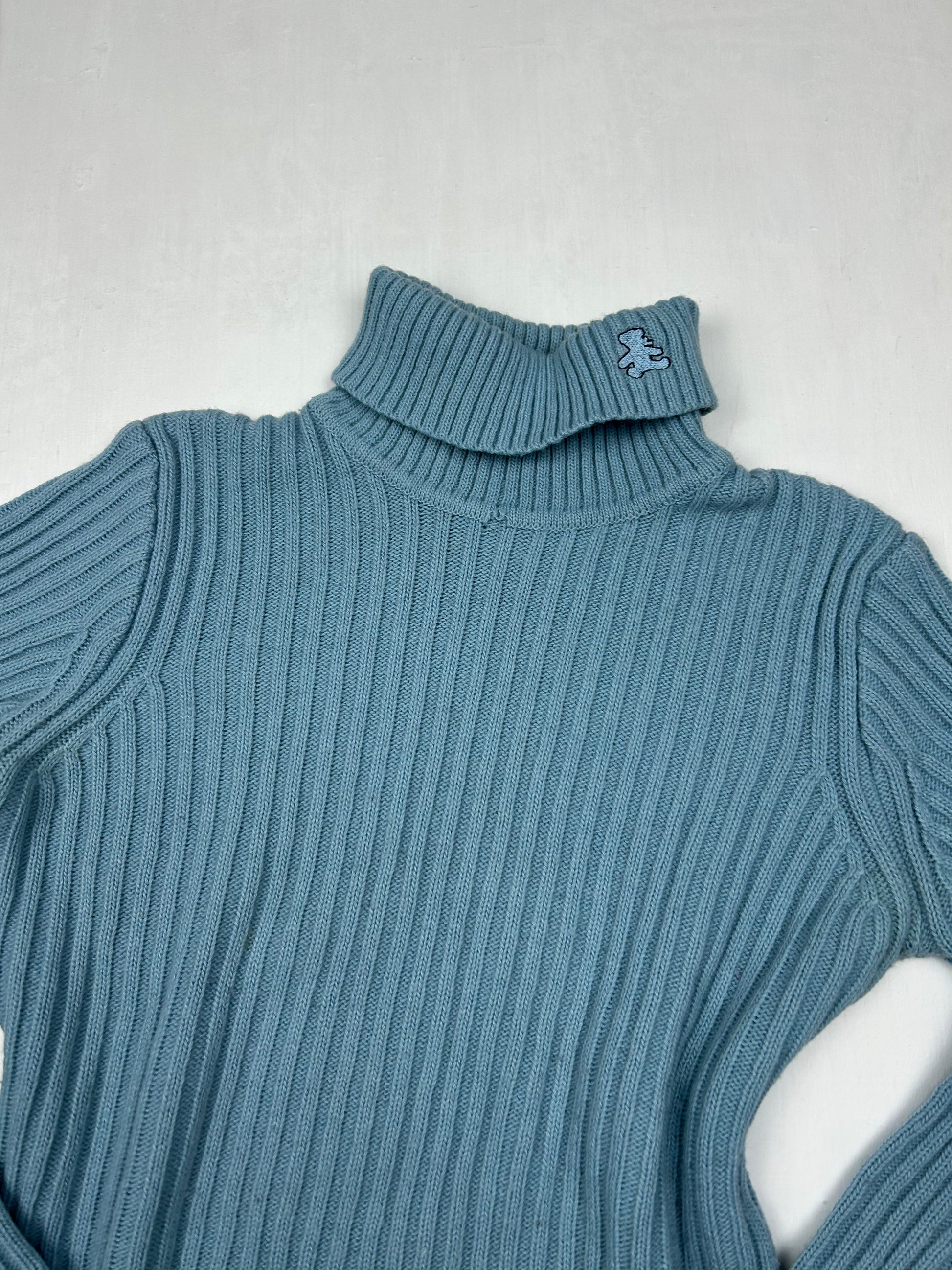 Blue ribbed turtleneck jumper (S/M)