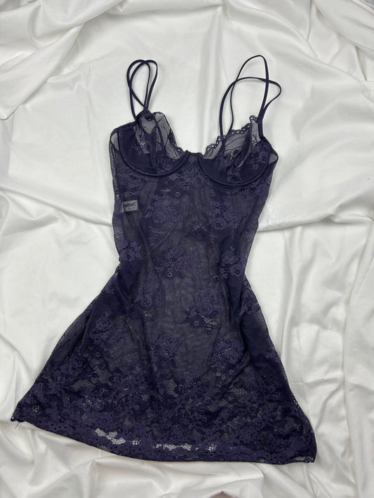 Purple lace mesh babydoll cami dress (M)