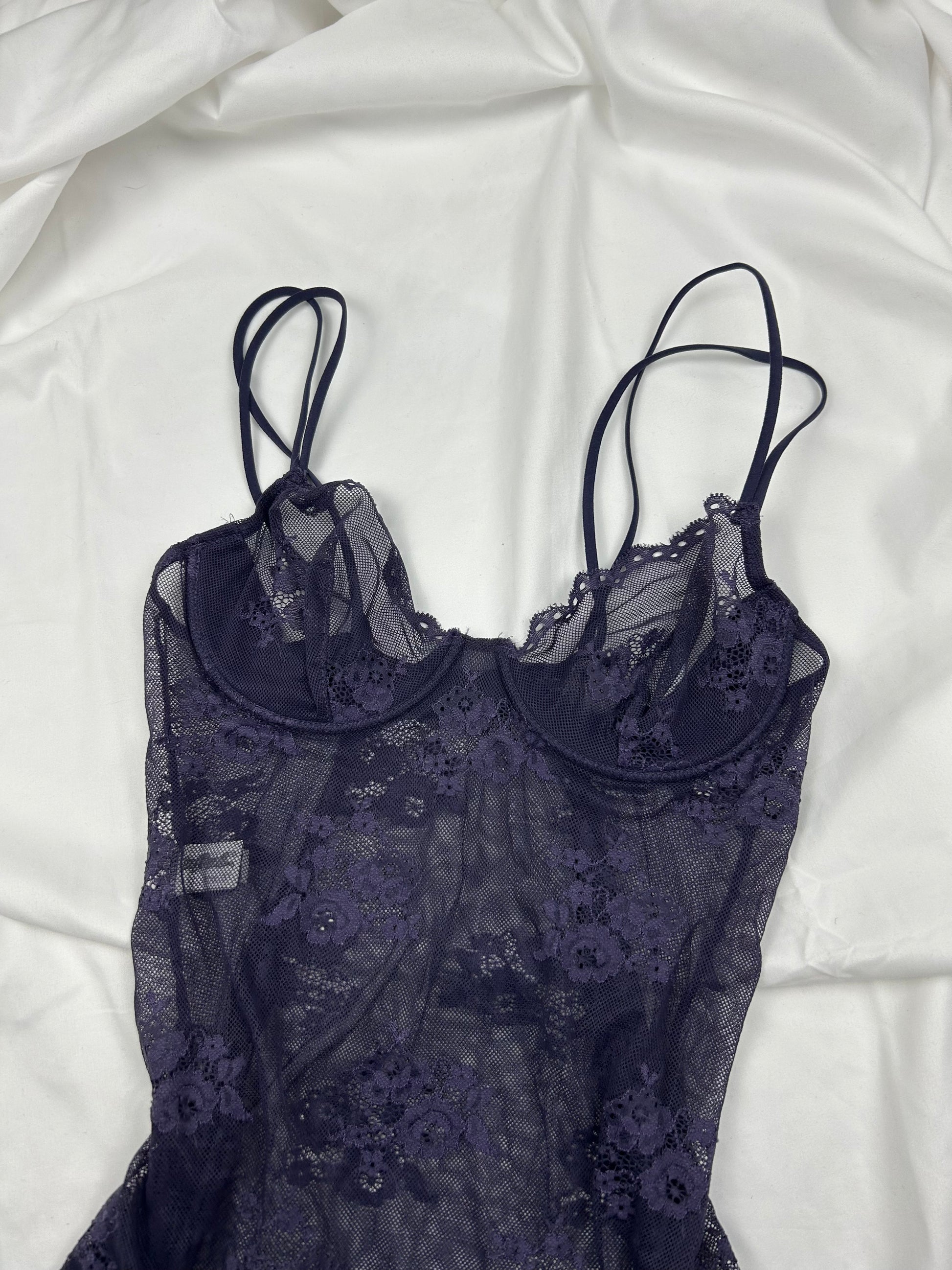 Purple lace mesh babydoll cami dress (M)