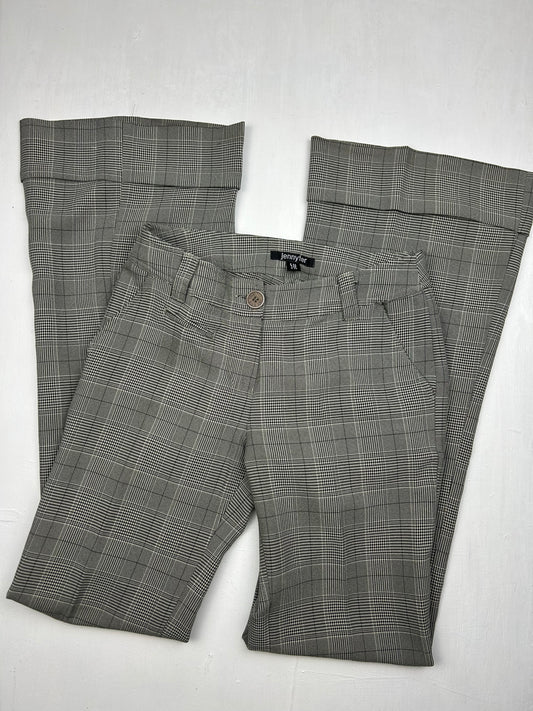 Grey check print low rise office pants (XS)