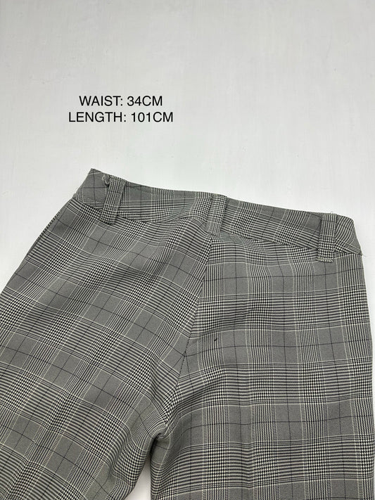 Grey check print low rise office pants (XS)