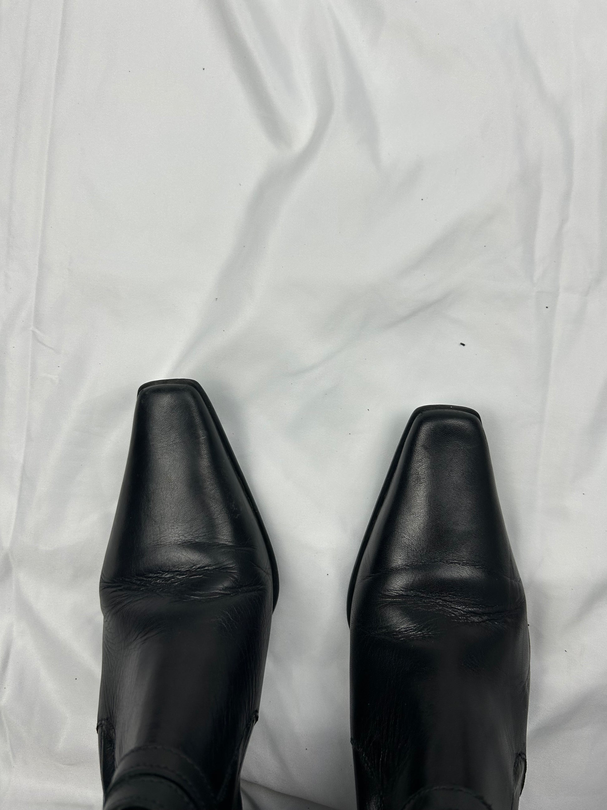 Black buckle 100% real leather knee high boots (37)