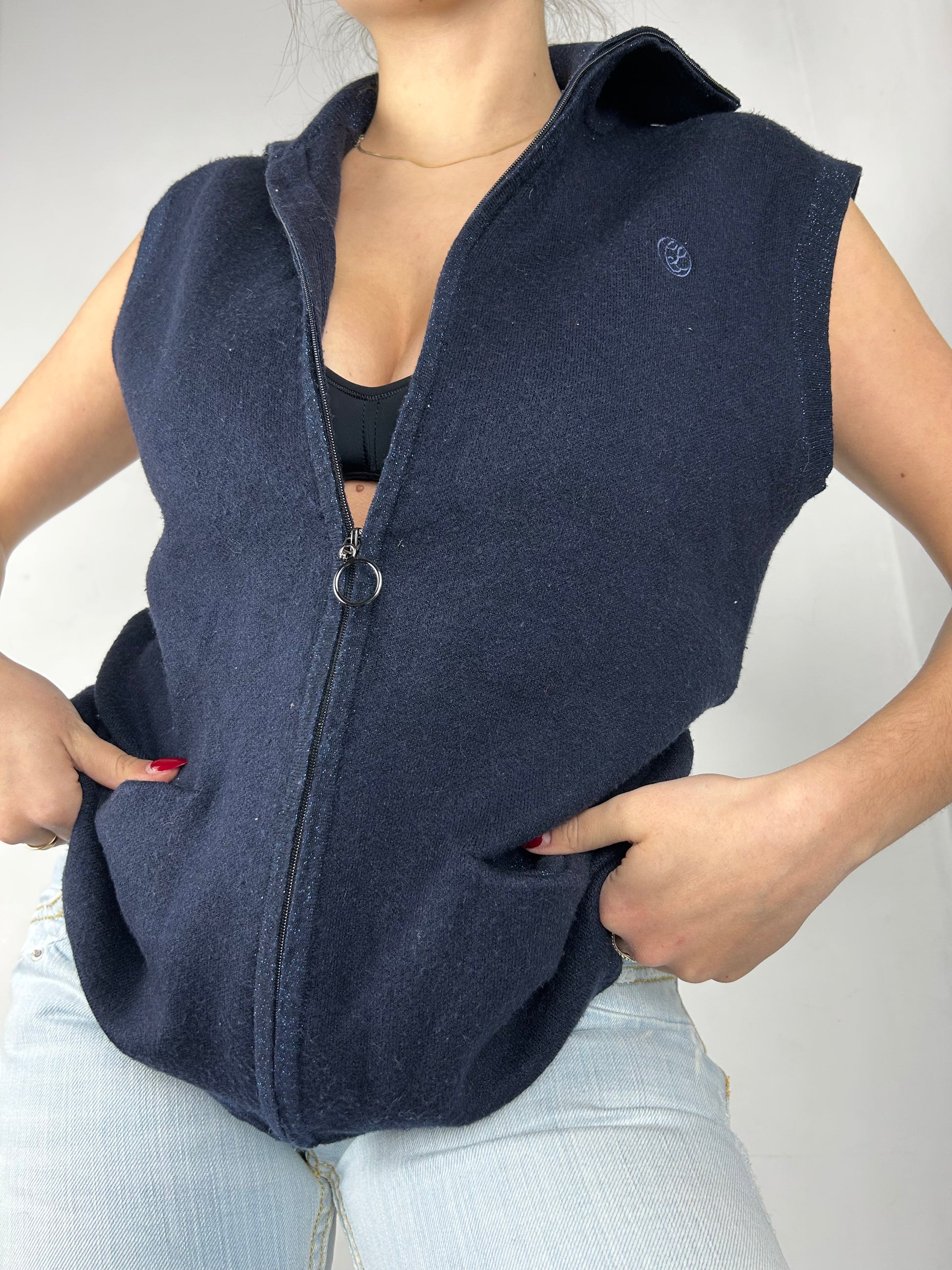 Navy blue zip up sleeveless cardigan jumper (XL)