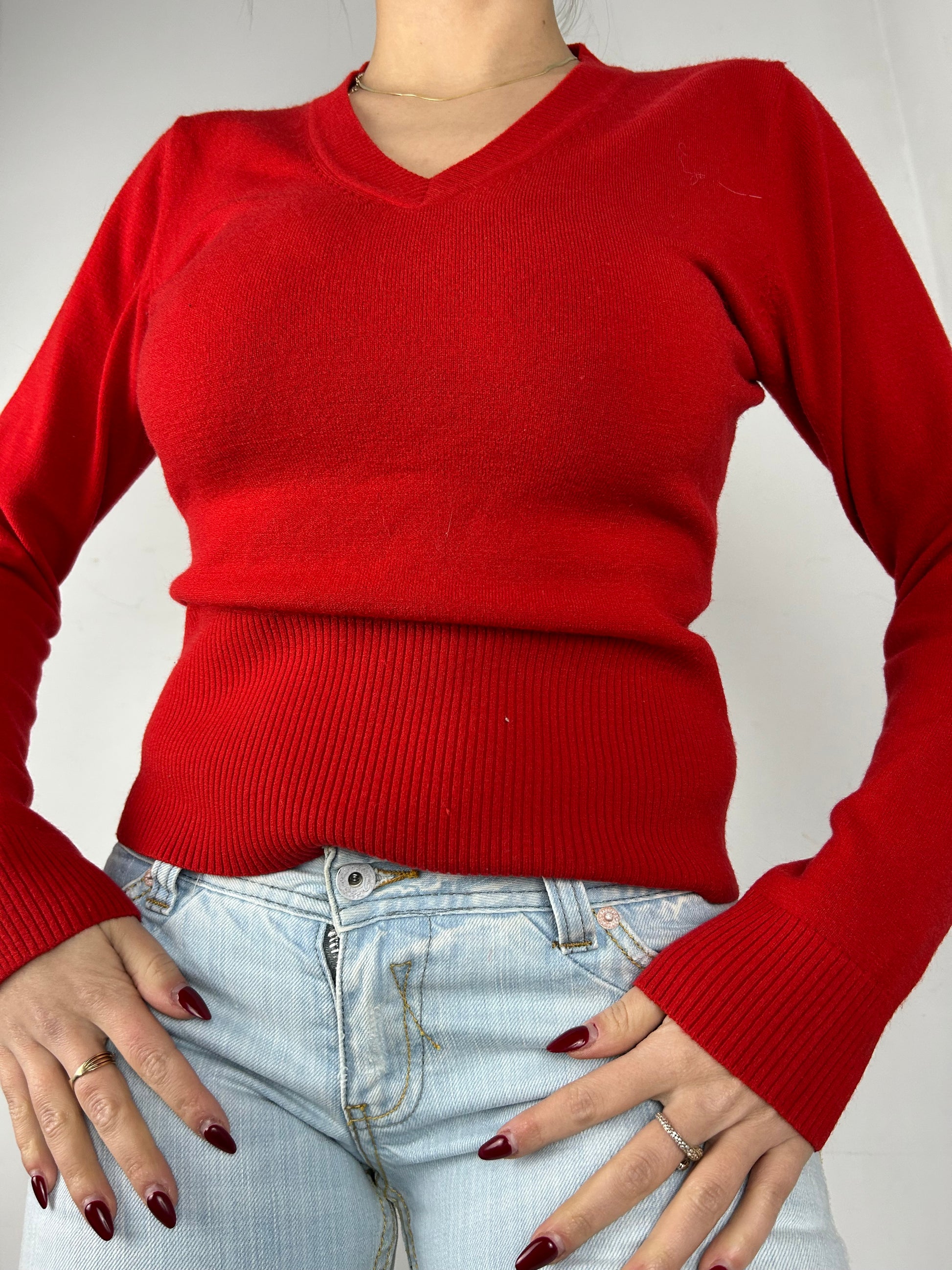 Red V neck tight jumper (S/M)